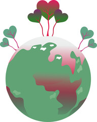The planet earth and trees grow on it, their roots are the veins of the earth. The heart is in the middle of the planet. Ecology. The globe. Nature. Green energy