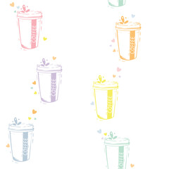 Vector Coffee Love Stripes with Hearts seamless pattern background. Perfect for fabric, scrapbooking and wallpaper projects.