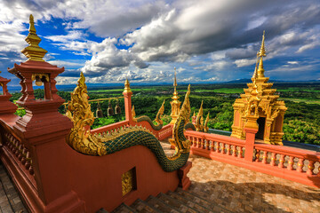 Landmark Sunrise with sky at Wat Phra That Doi Phra Chan on the top hill of Doi Phra Chan mountain...