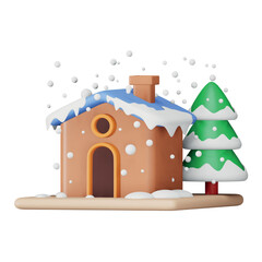 Christmas snow home 3d rendering isometric icon.