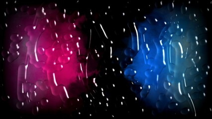 Abstract colorful frosted glass background with splash rain drops. Modern Futuristic art. Dark blue pink energy holographic background with cool gradients. Glowing neon background