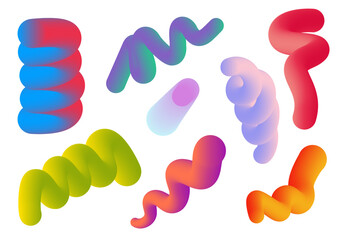 3d abstract colorful Liquid curve shapes. Twisted fluid form. Vector modern neon gradient elements for banner, placard, poster isolated on white background