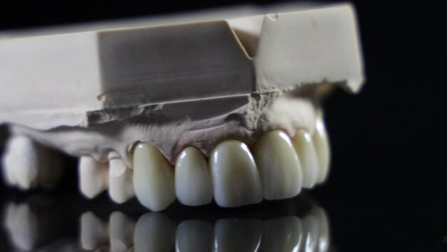 Dental health care. Close up ceramic zirconium. Dental prosthesis on zirconium oxide implants