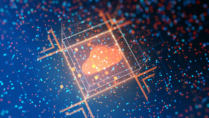 Cloud computing and online storage and internet server symbol digital concept. Network, cyber technology and computer background abstract 3d animation. Seamless and loopable.