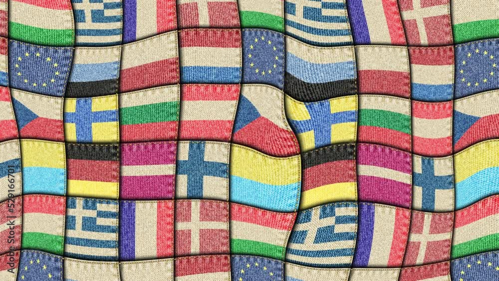 Aufkleber Moving EU flag patchwork texture. Abstract stirring surface. Looping footage.