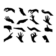 silhouette of different hands gestures. silhouette of hands gesture