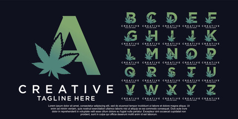 Set logo design initial letter for business with cannabis concept Premium Vector