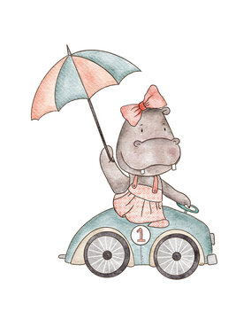 Watercolor rhino illustration png