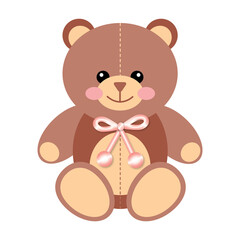 Cute teddy bear isolated on transparent background. Cartoon bear. illustration paper cut design style.