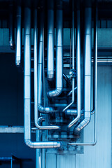 Obraz premium Stainless steel pipelines for industrial plants