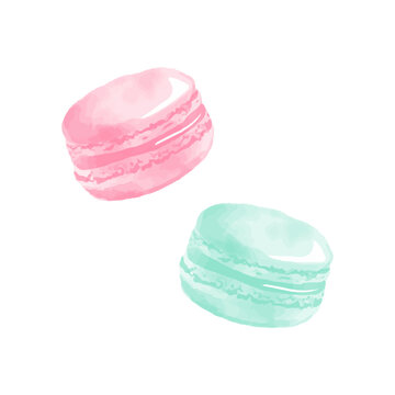 vector illustration of pink and green macarons in watercolor for banners, cards, flyers, social media wallpapers, etc.