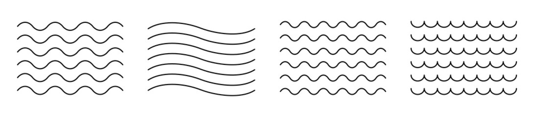 Vector water waves. Set of wavy zigzag lines. Vector zigzag lines and waves, wavy pattern. Black curved lines pattern in abstract style. Vector illustration - obrazy, fototapety, plakaty