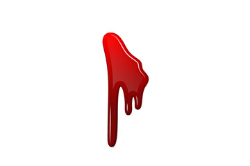 Blood drip 3d. Halloween bloodstain isolated white background. Splatter stain. Horror drop flow. Red scare ink. Blot texture. Colorful splash. Stream bleeding. Flowing liquid Vector illustration