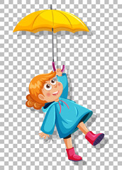 A girl in blue raincoat with umbrell grid background