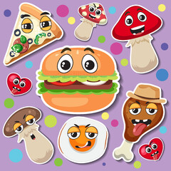 Cute foods sticker seamless pattern