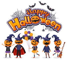 Happy Halloween Text Logo With Cartoon Character