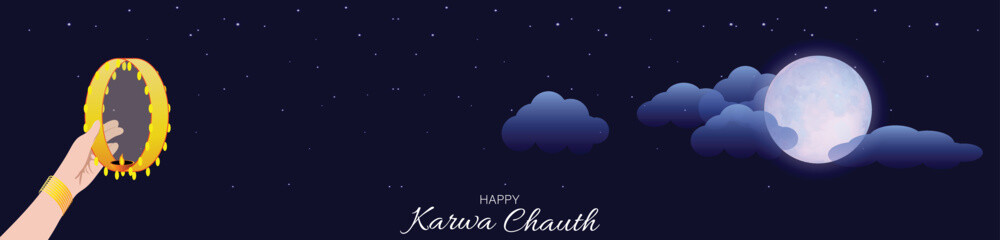 Naklejka na ściany i meble Karwa Chauth, an Indian festival, the day where wives fast throughout the day and break their fast after the moon rises.