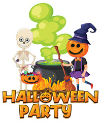 Happy Halloween Text Logo With Cartoon Character