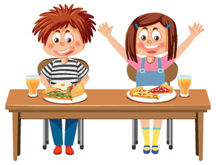 Children having breakfast on the table