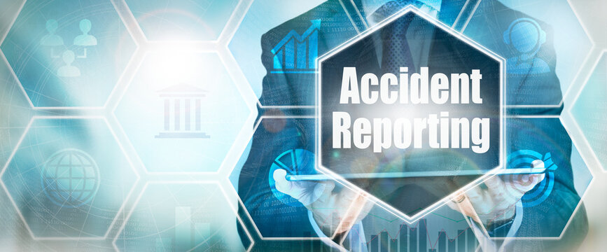 A Accident Reporting business word concept on a futuristic blue display.