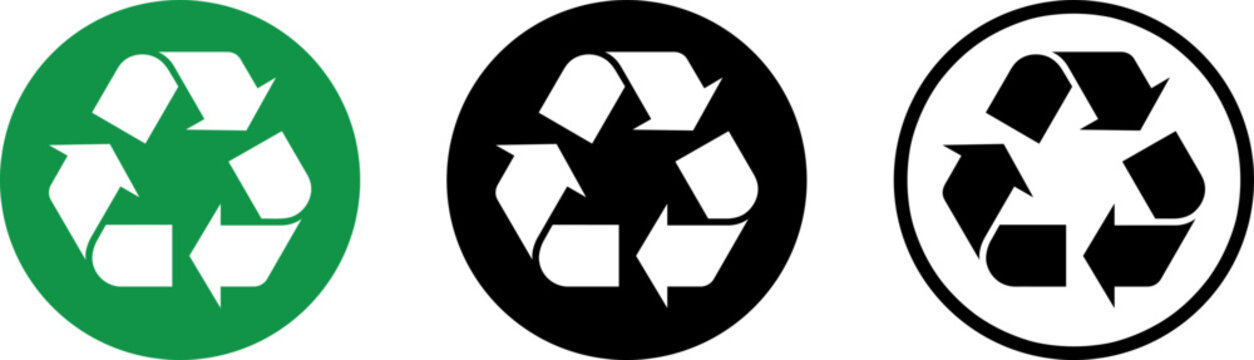 Recycle sign different format. Eco environments round buttons.