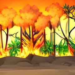 Burning forest. fire flames, nature disaster concept illustration