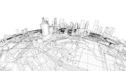 City on small planet. Vector rendering of 3d