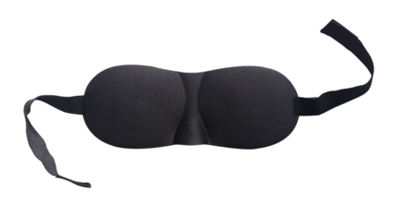 Image of eye sleep mask, black sleep accessory object, eye protection for rest night travel, blindfold on white background, fit for your design asset