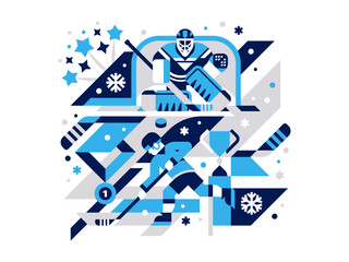 Ice hockey vector illustration flat geometric style.