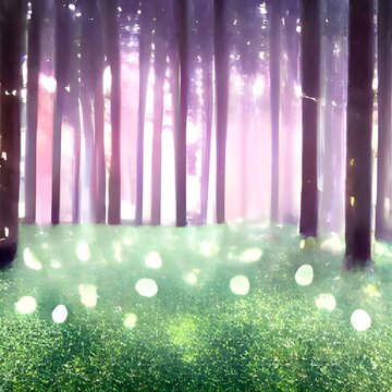 Magical forest with Christmas trees and glowing lights. illustration © Pooja