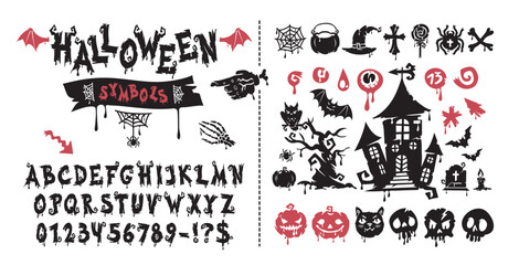Halloween Spooky Font and Symbols Collection