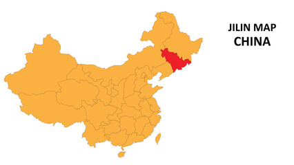 Jilin province map highlighted on China map with detailed state and region outline.