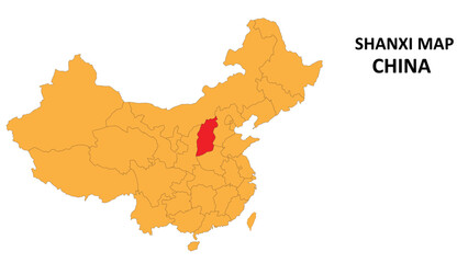 Shanxi province map highlighted on China map with detailed state and region outline.