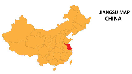 Jiangsu province map highlighted on China map with detailed state and region outline.