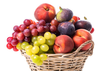 Fruit basket. Grapes, figs and peaches