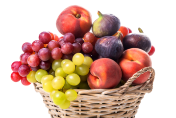 Fruit basket. Grapes, figs and peaches