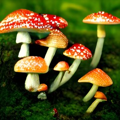 Obraz premium magic world of mushrooms. illustration of fairy tale Wonderland