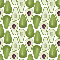 Bright pattern with avocado. Seamless raster pattern for vegetarians. Green and brown tones. Great for kitchen utensils, textiles.