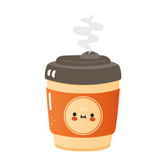 Cute funny cup of coffee character. Vector hand drawn cartoon kawaii character illustration icon. Isolated on white background. Cup of coffee character concept