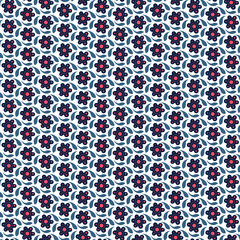 Seamless Pattern With Flowers And LEAVES. Pink And Blue Colour. Retro Deasign. Vector Pattern