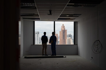 At new construction building manger visit site and meet with supervisor at the incomplete room and...