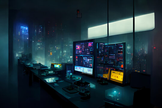 The hi-tech cyberpunk workspace - Digital Generate Image