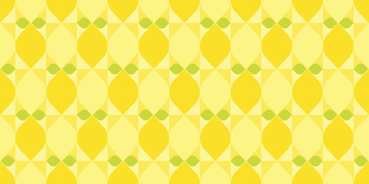 Fototapeta Rectangular yellow lemon themed background. Geometric seamless fruit pattern motif. Simple flat vector illustration, citrus and leaves. For backdrops, covers, prints, fabrics, and wallpapers.