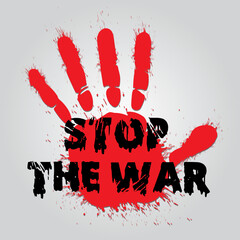 Stop the war background with palm hand and abstract grunge texture.