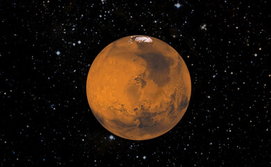 Planet Mars in space with stars. Elements of this image furnished by NASA.