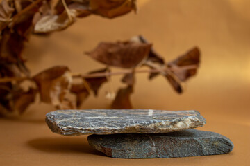 Presentation background for perfume and cosmetic products. Stone showcase.