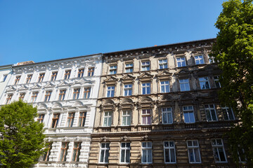 Comparison of old building facade before and after renovation