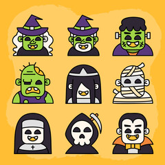 Halloween monsters characters elements collection.