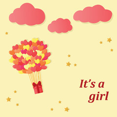 The postcard it's a girl. Baby shower. Vector illustration