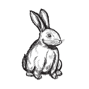 Rabbit bunny hand drawn sketch. Ink Seated Hare.Vector illustration.